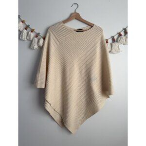 Beryll 100% Cashmere Beige Ribbed Knit Asymmetric Poncho Cape Top Outdoor Warm
